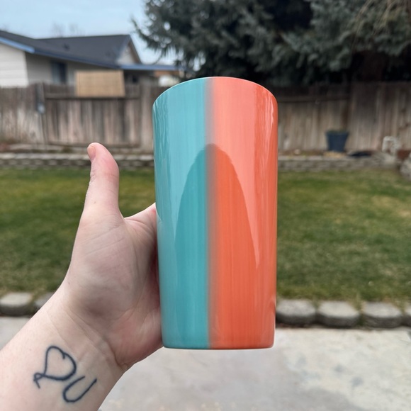 Starbucks Watercolor Tropical Sunset Ombre Ceramic Tumbler Cup 12 oz Orange Teal - Picture 3 of 11
